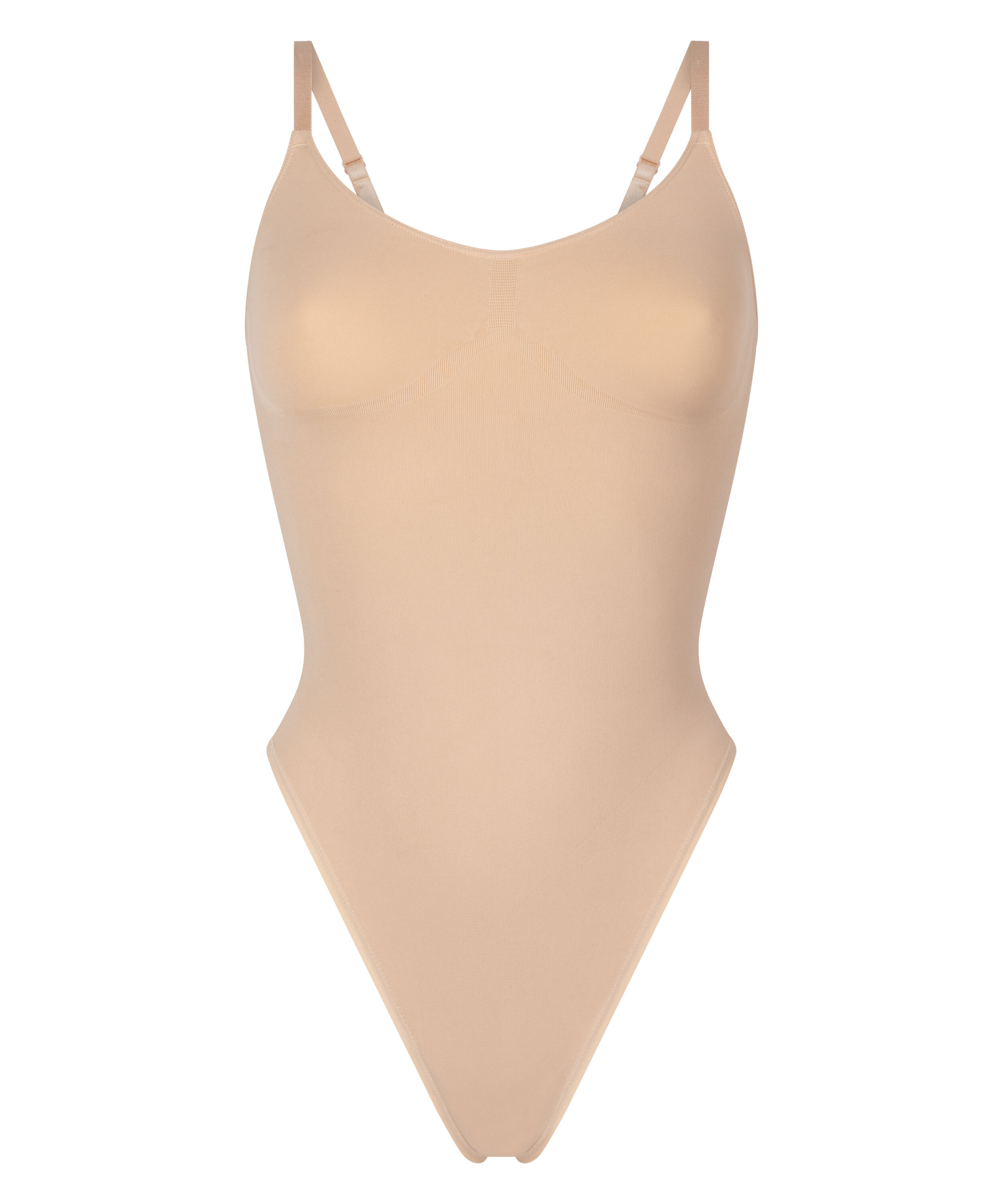 Nahtlos betonender Body mit hohem Beinausschnitt, Beige