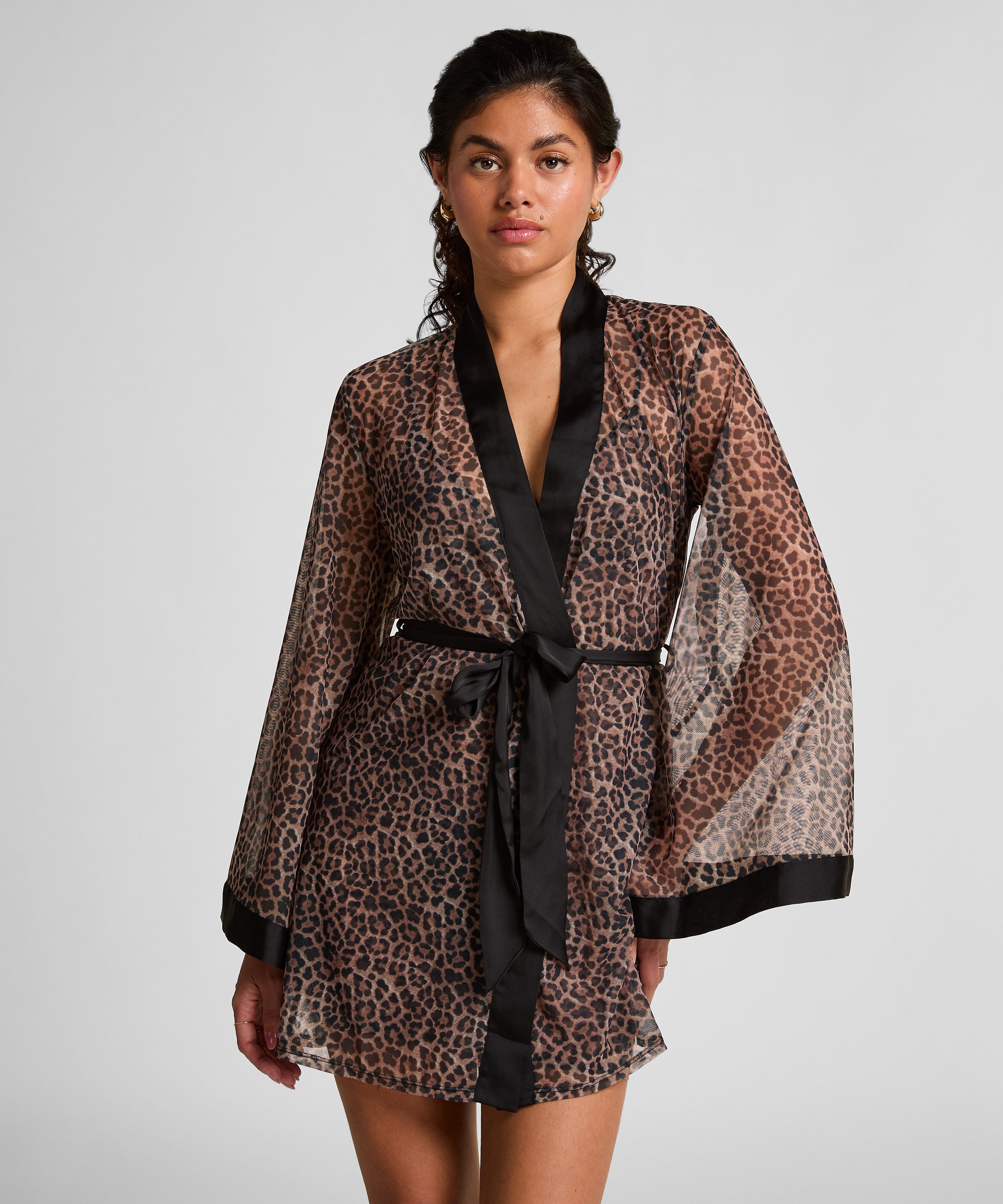 Leopard Mesh-Kimono, Schwarz, main