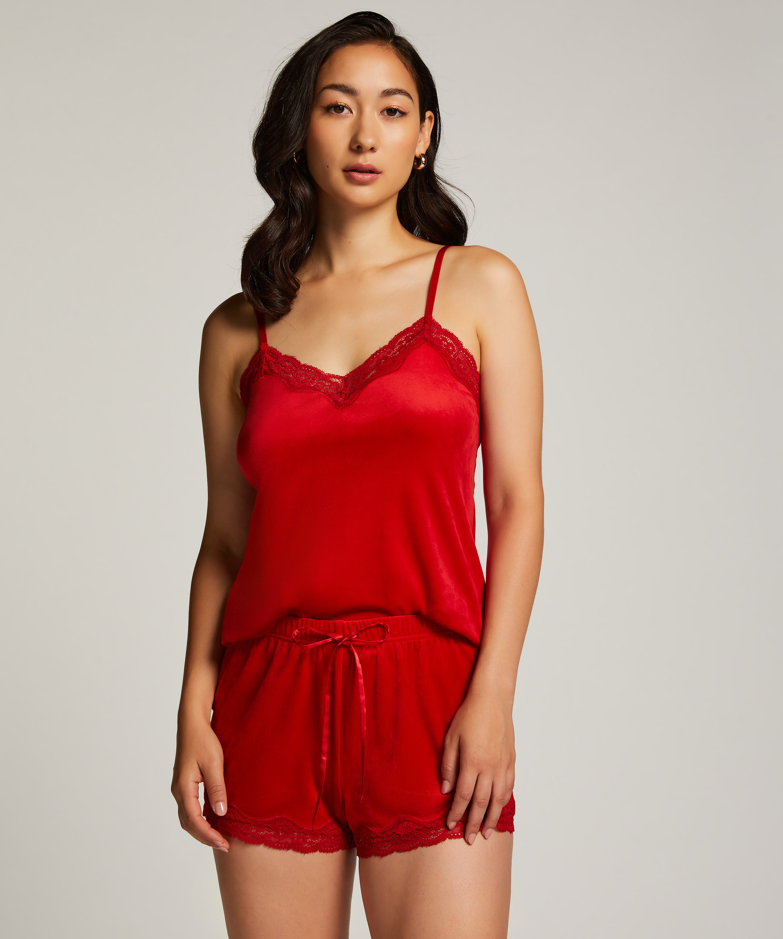 Cami Top Velours Lace, Rot, main