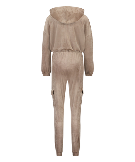 Jumpsuit &agrave; capuche Velours, marron