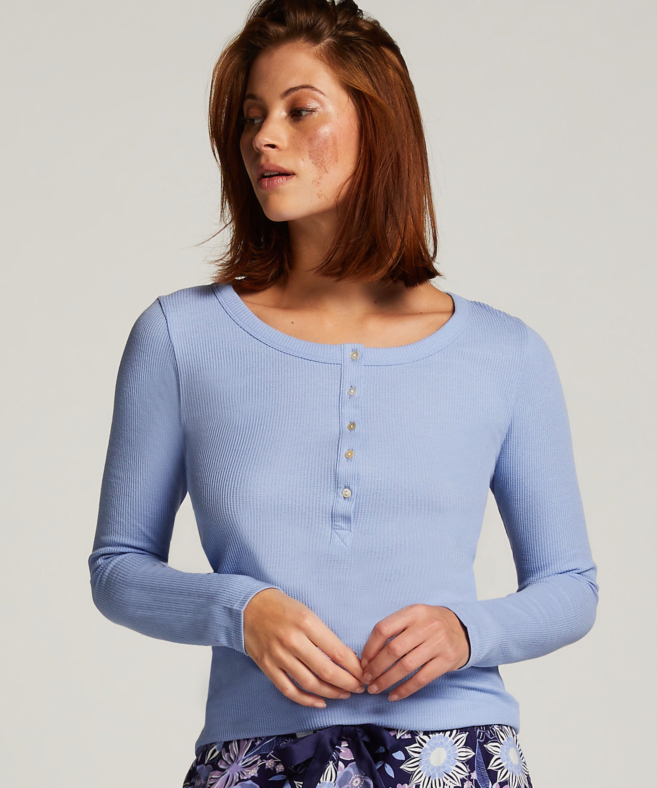 Langarm-Pyjamatop, Blau