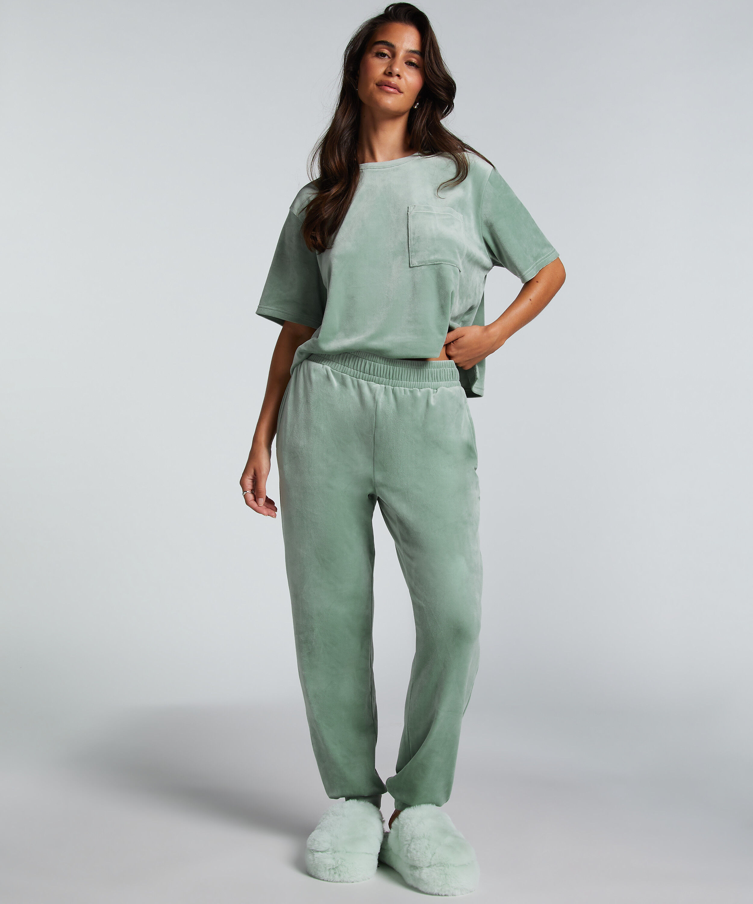 Tall Jogginghose aus Velours, Grün Tall Jogginghose aus Velours, Grün