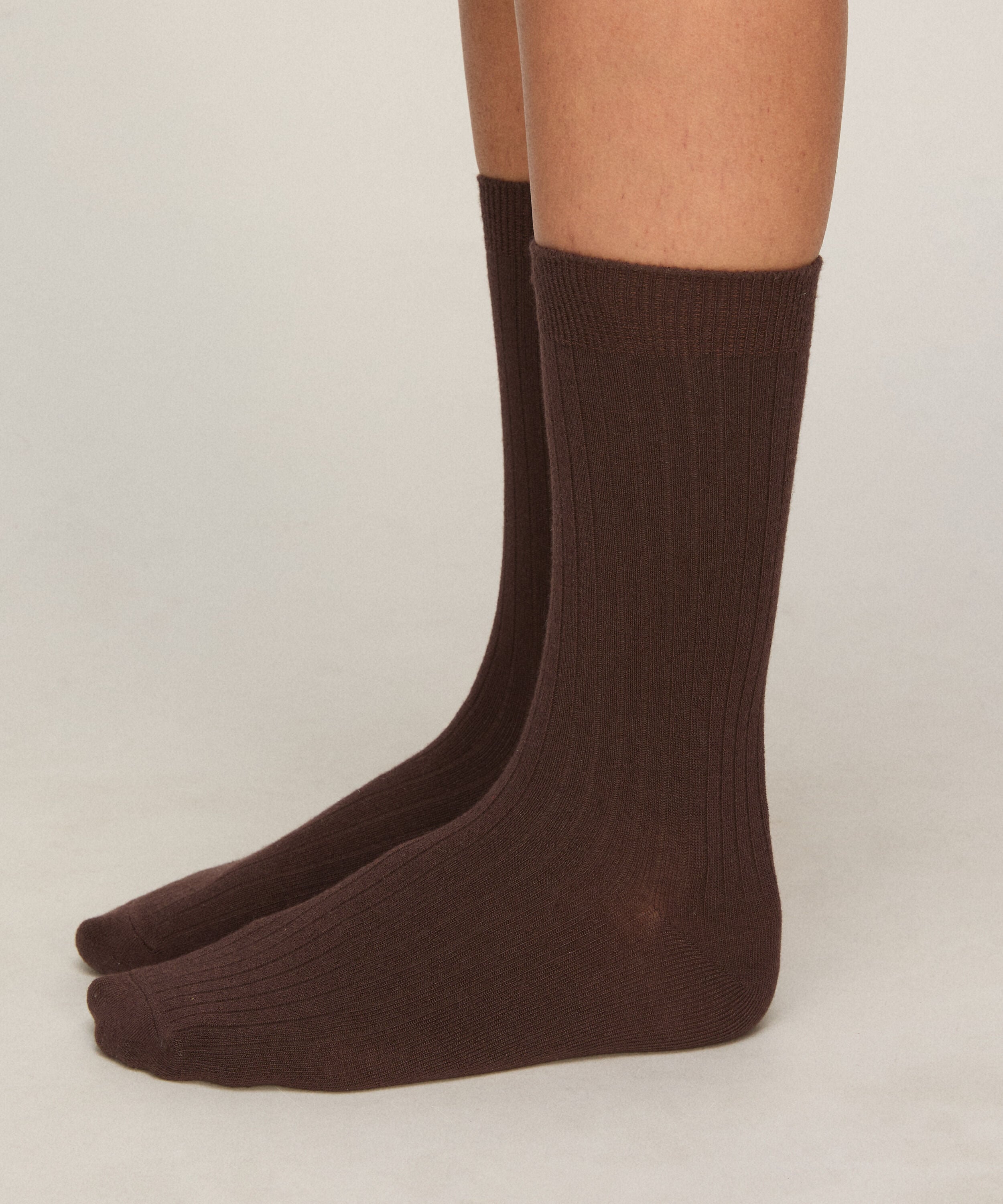 Cashmere Blend Ribbed Socks, Braun Cashmere Blend Ribbed Socks, Braun