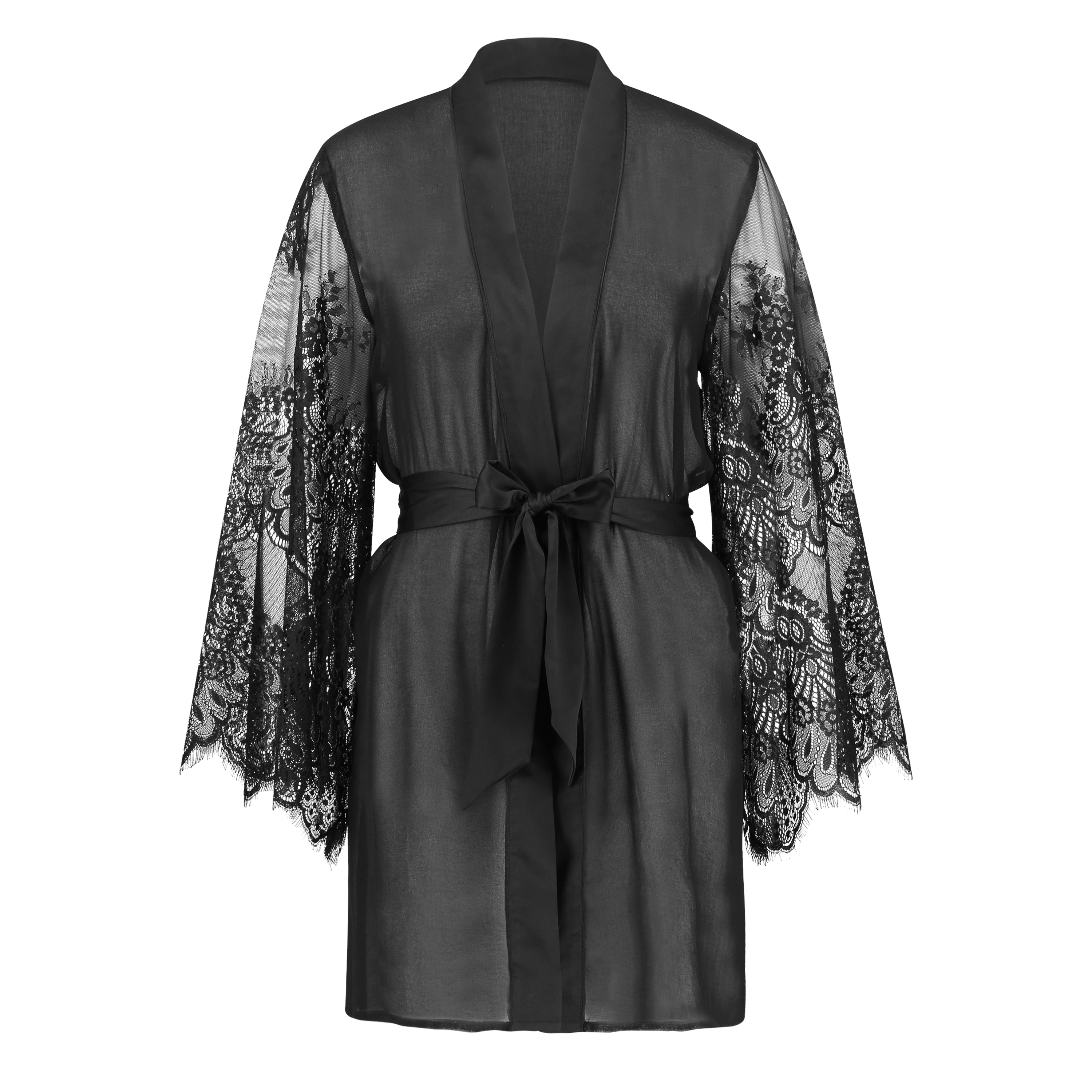 Kimono Chiffon Mesh Lace, Noir, main