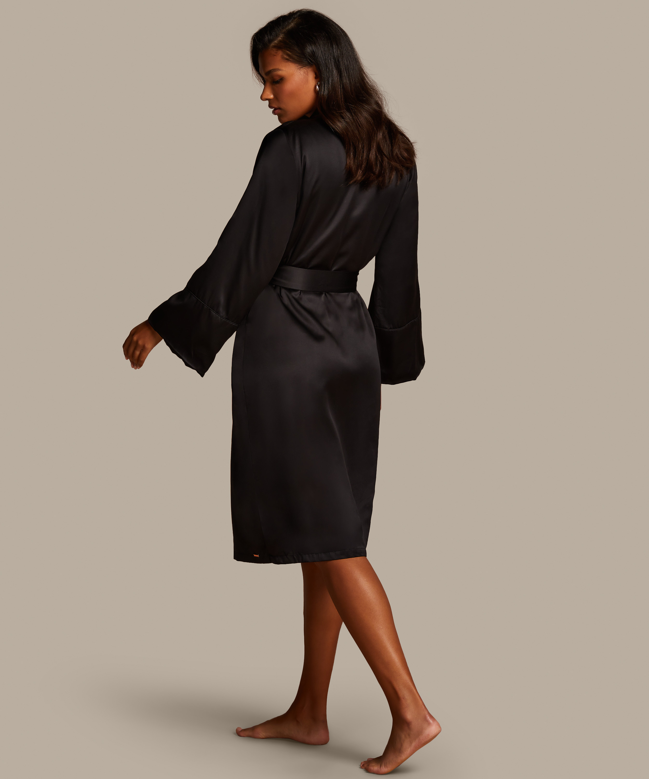 Bademantel Satin Fleece, Schwarz, main