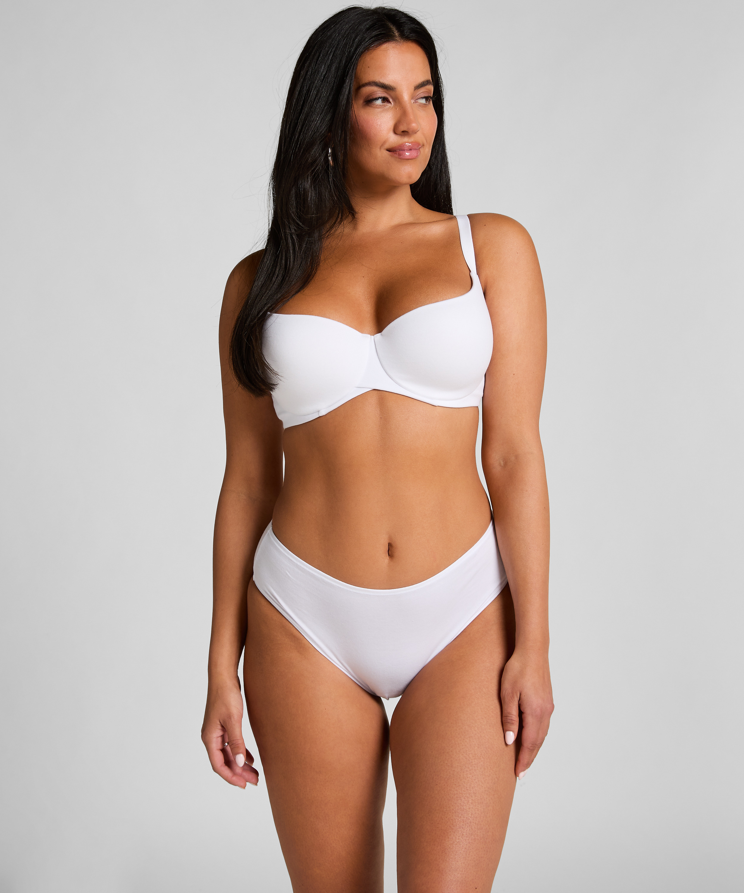 Culotte brésilienne jambe haute coton, Blanc, main