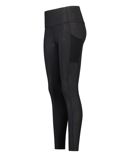 ﻿Legging de sport HKMX Taille haute à Paillettes Dorées, Noir