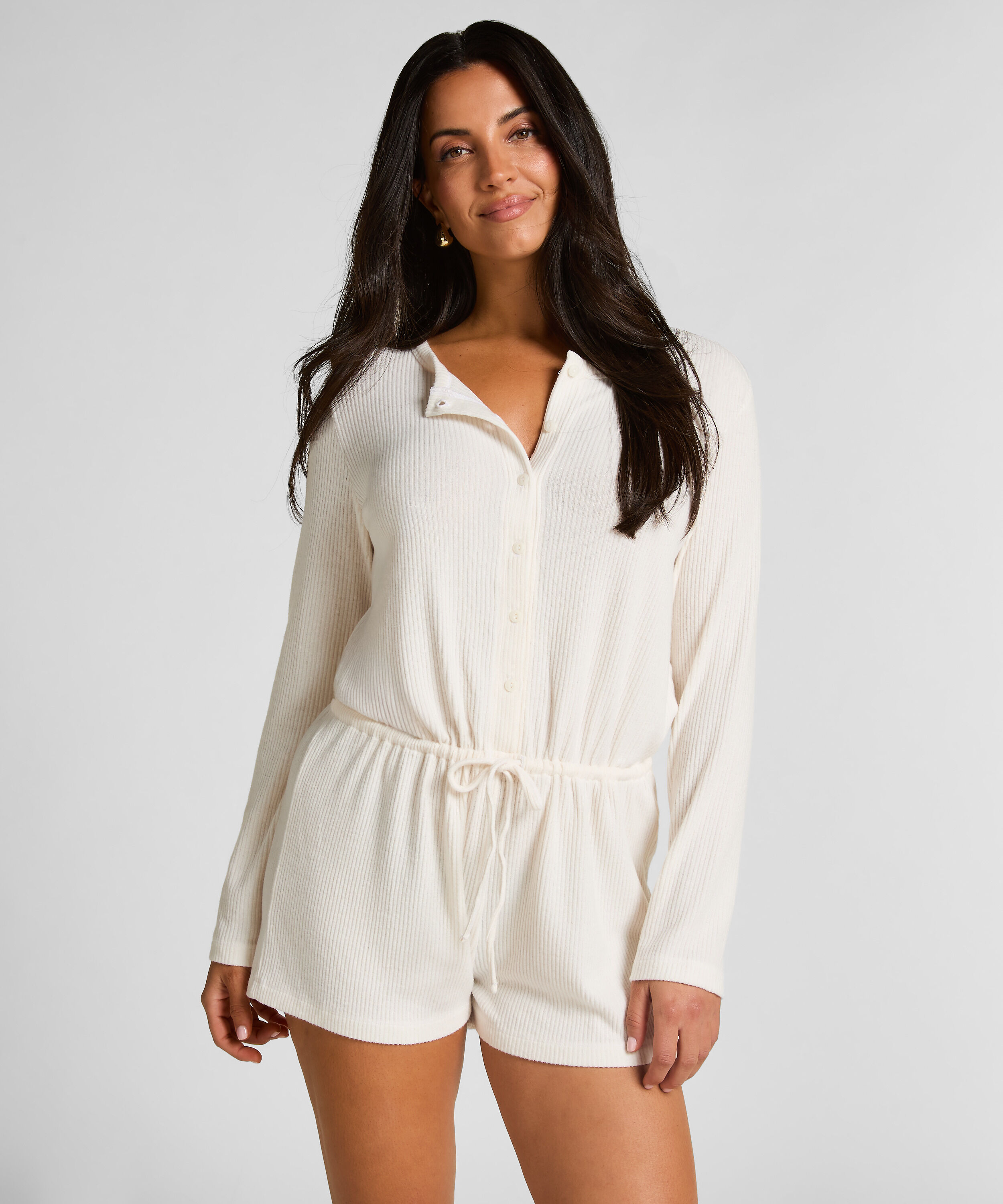 Combinaison de pyjama courte en jersey côtelé, Blanc Combinaison de pyjama courte en jersey côtelé, Blanc