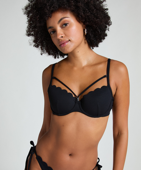 Haut de bikini pr&eacute;form&eacute; &agrave; armatures Scallop, Noir
