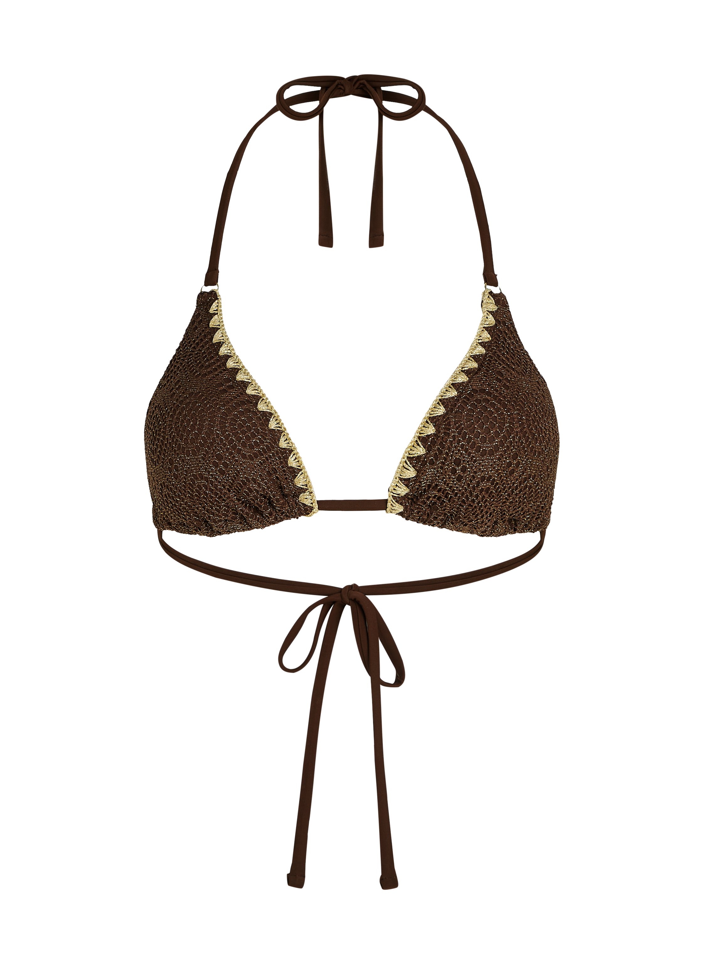 Crochet triangle Bikini Top, Marron, main