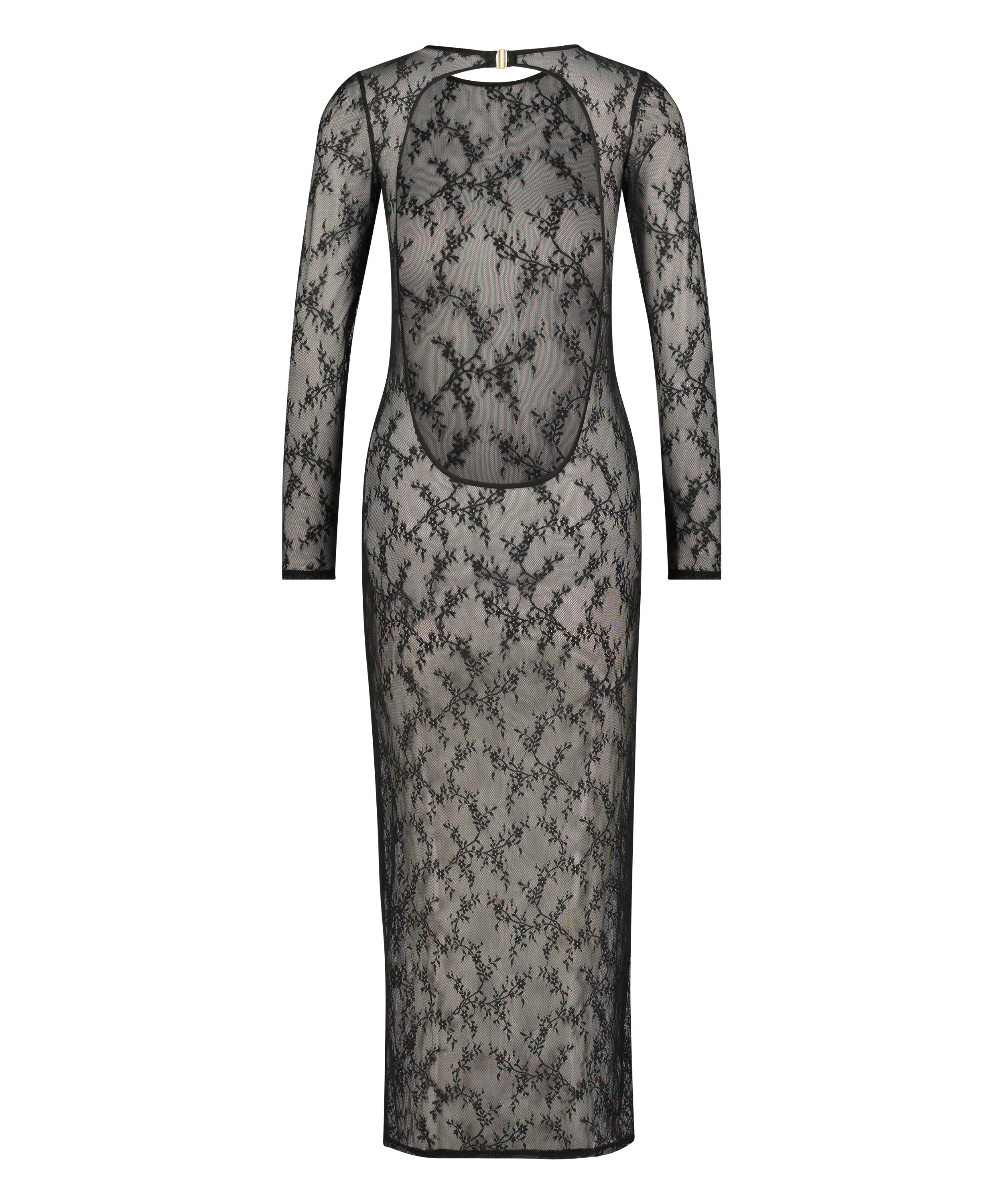 Langärmeliges Bodycon-Slipkleid aus Spitze, Schwarz, main