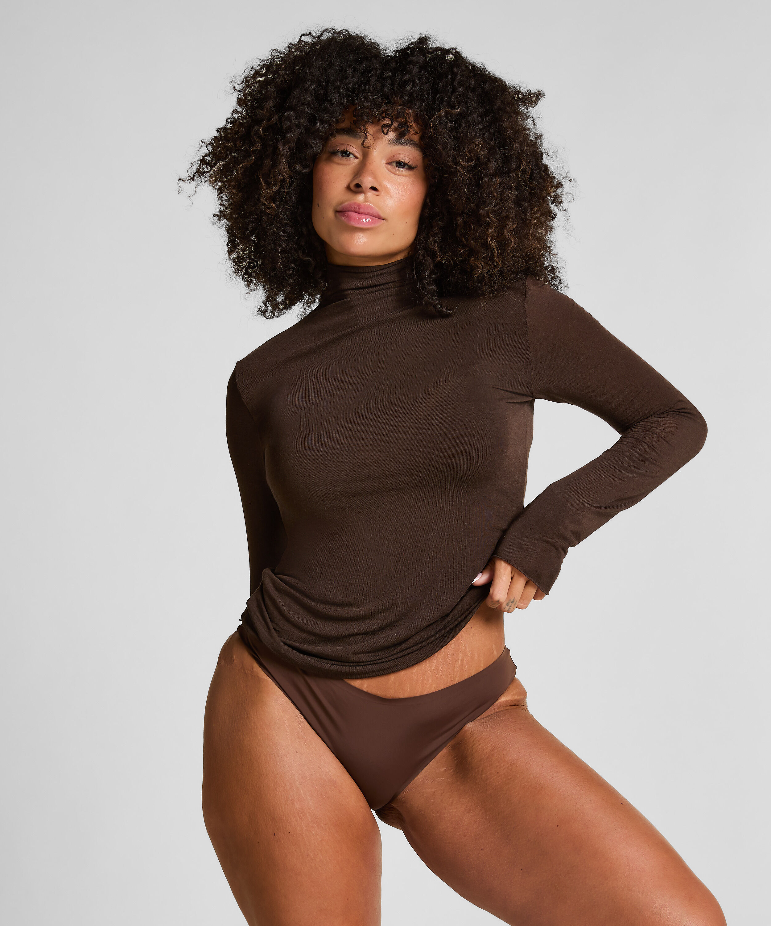 Haut avec cachemire à col roulé super soft, Marron