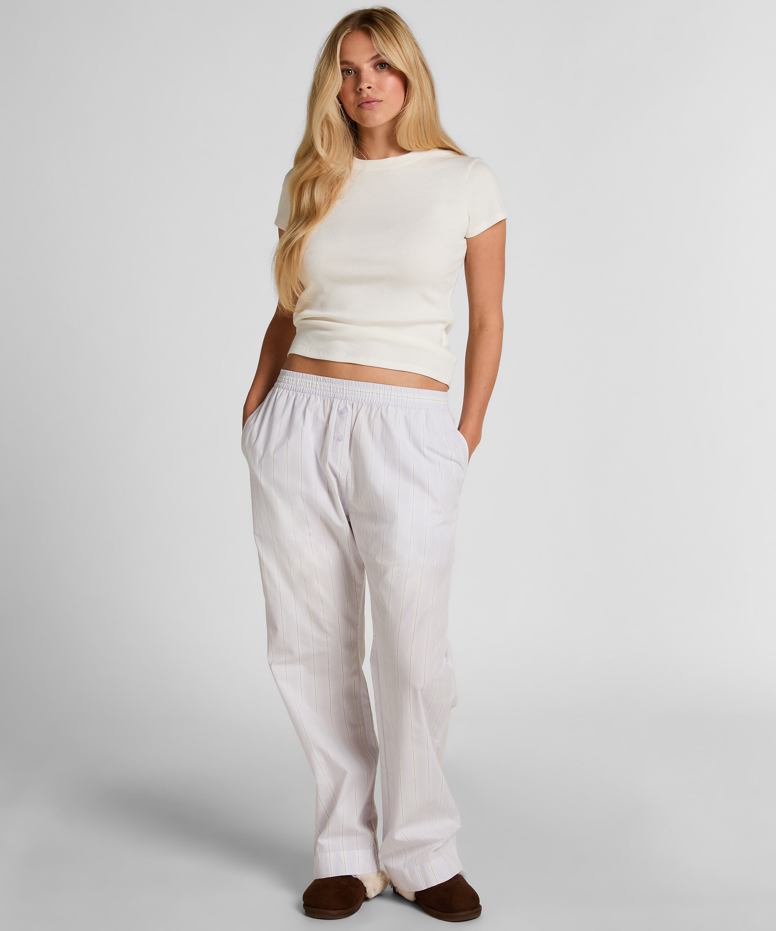 Pantalon en coton tissé à rayures, Violet