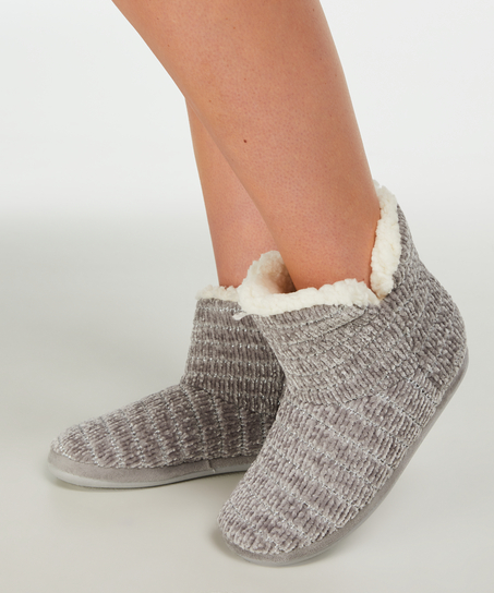 Pantoffeln aus Chenille, Grau