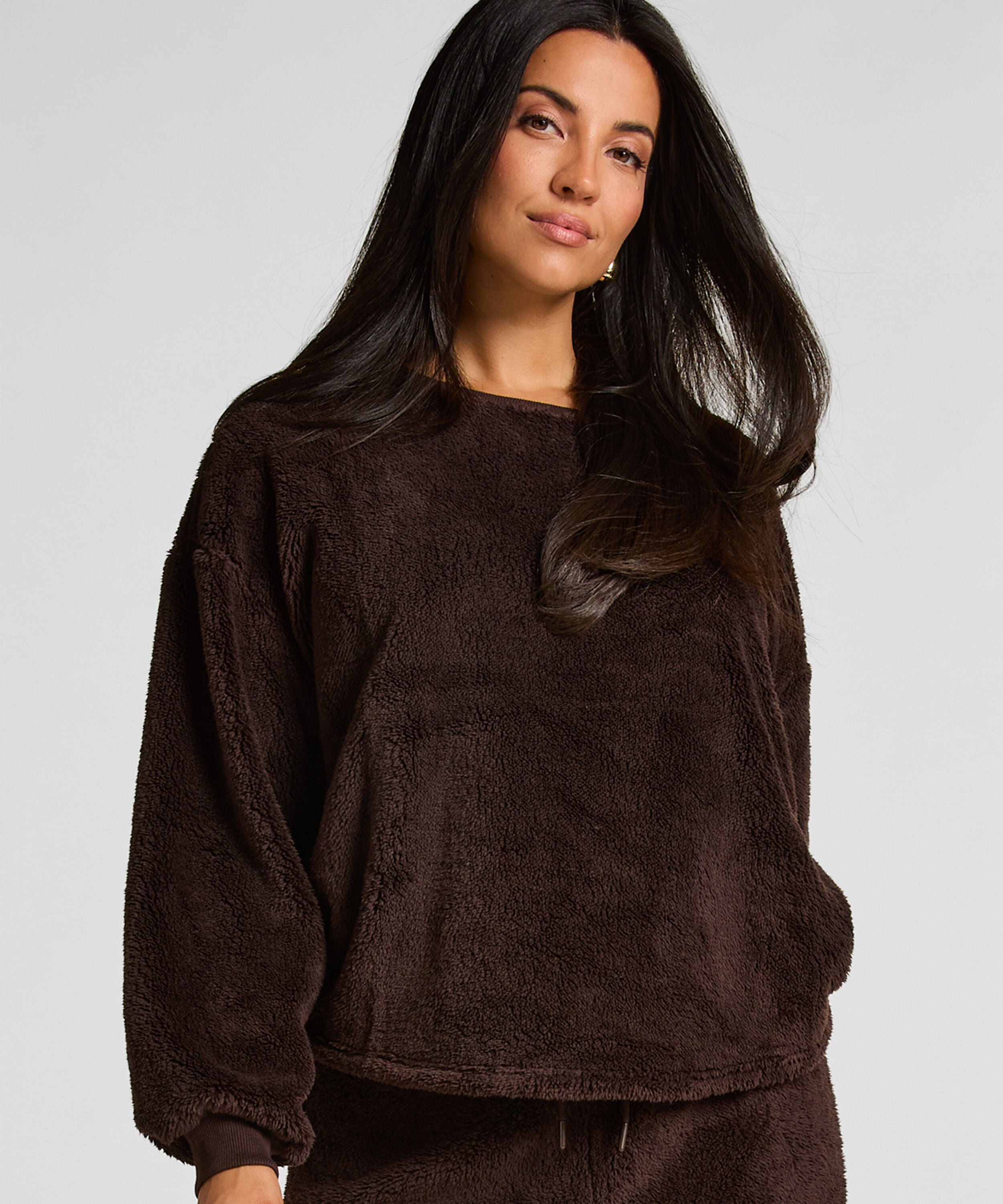 Top à manches longues Fluffy Fleece, Marron Top à manches longues Fluffy Fleece, Marron