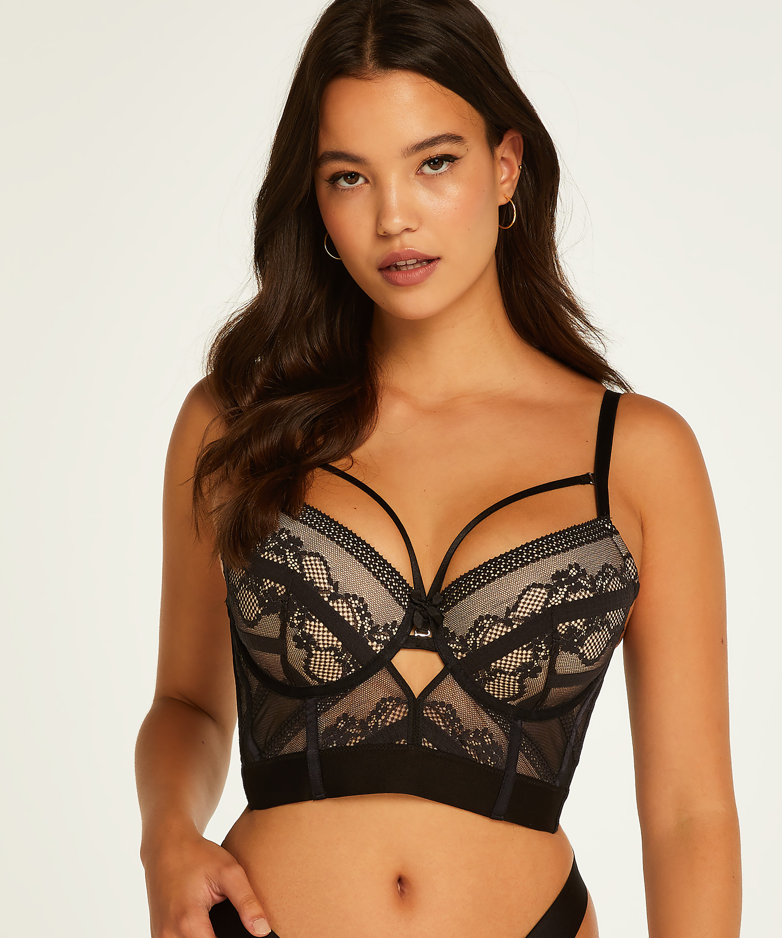 Soutien-gorge à armatures préformé longline Cleo, Noir, main
