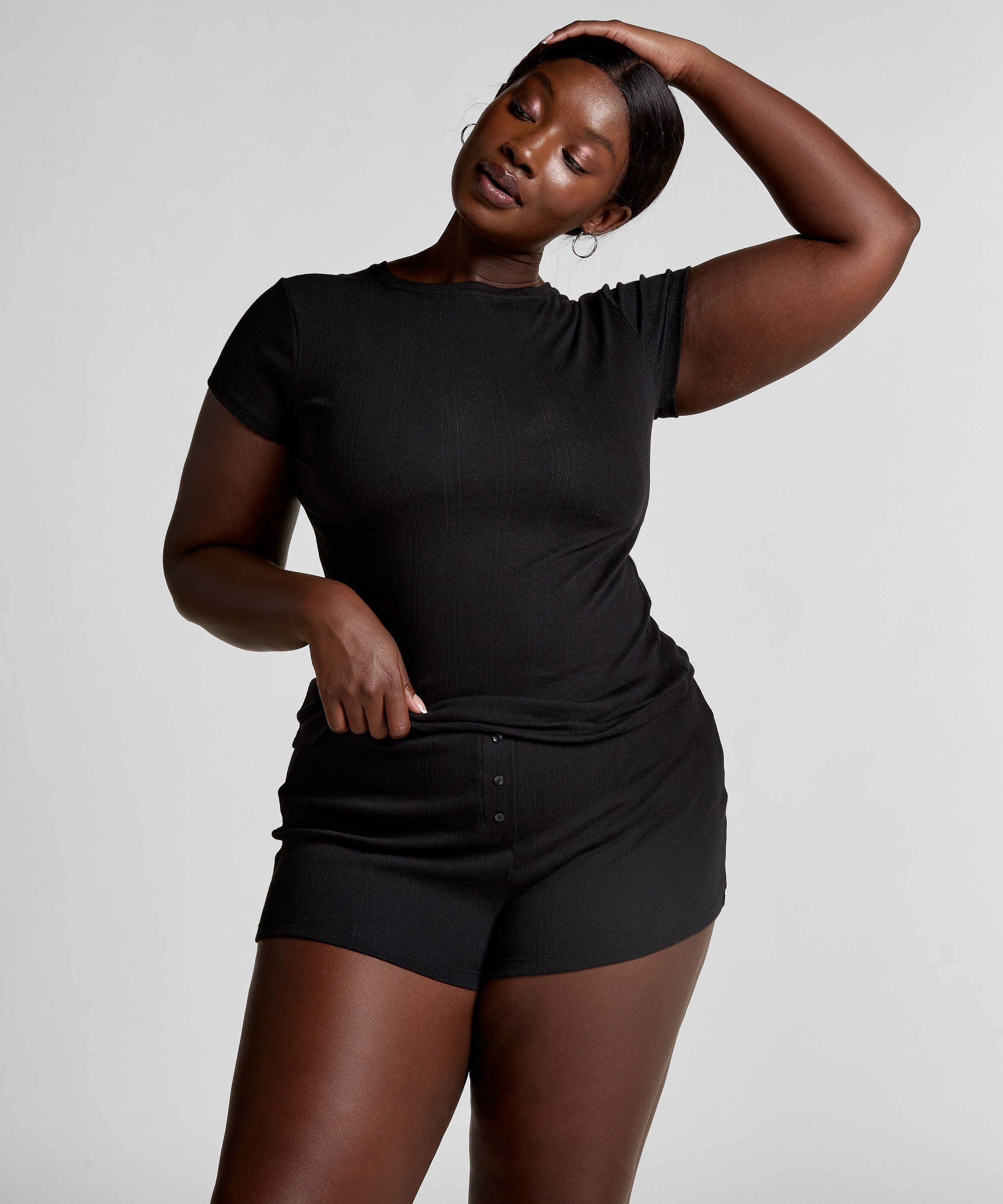 Pointelle-Top, Schwarz, main