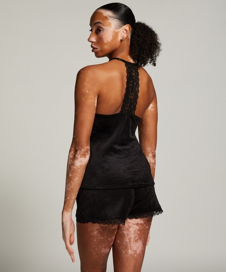 Shorts Velours Lace, Schwarz