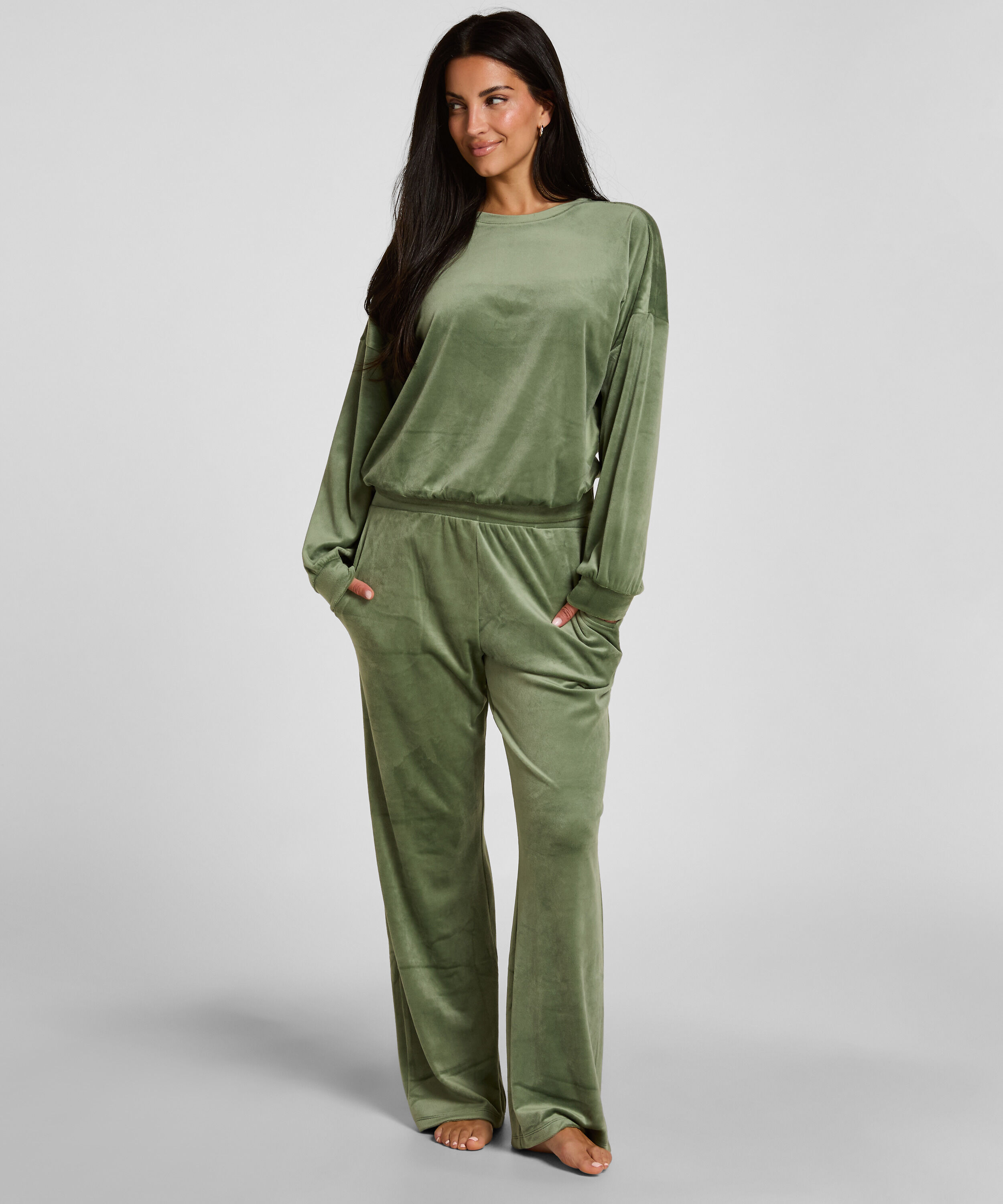 Velours Pyjama Set, Grün
