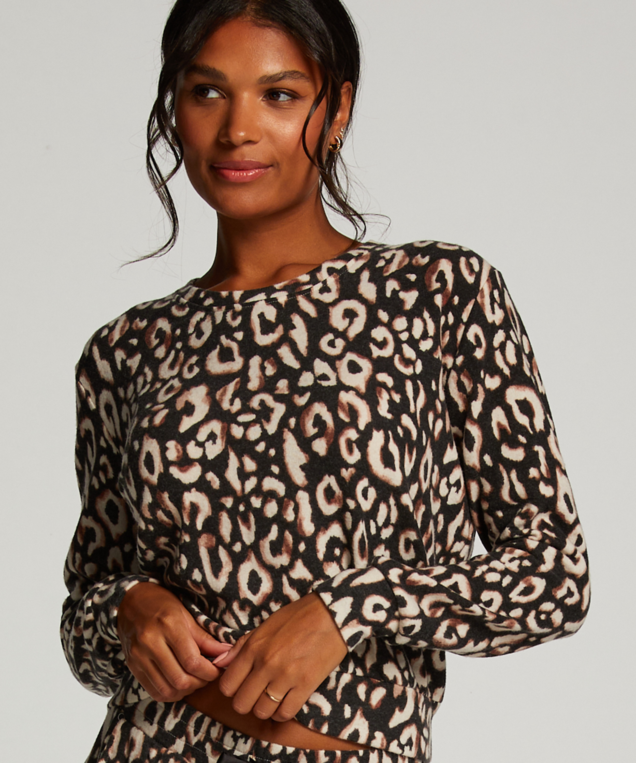 Langarm-Pyjamatop Jersey, Schwarz, main