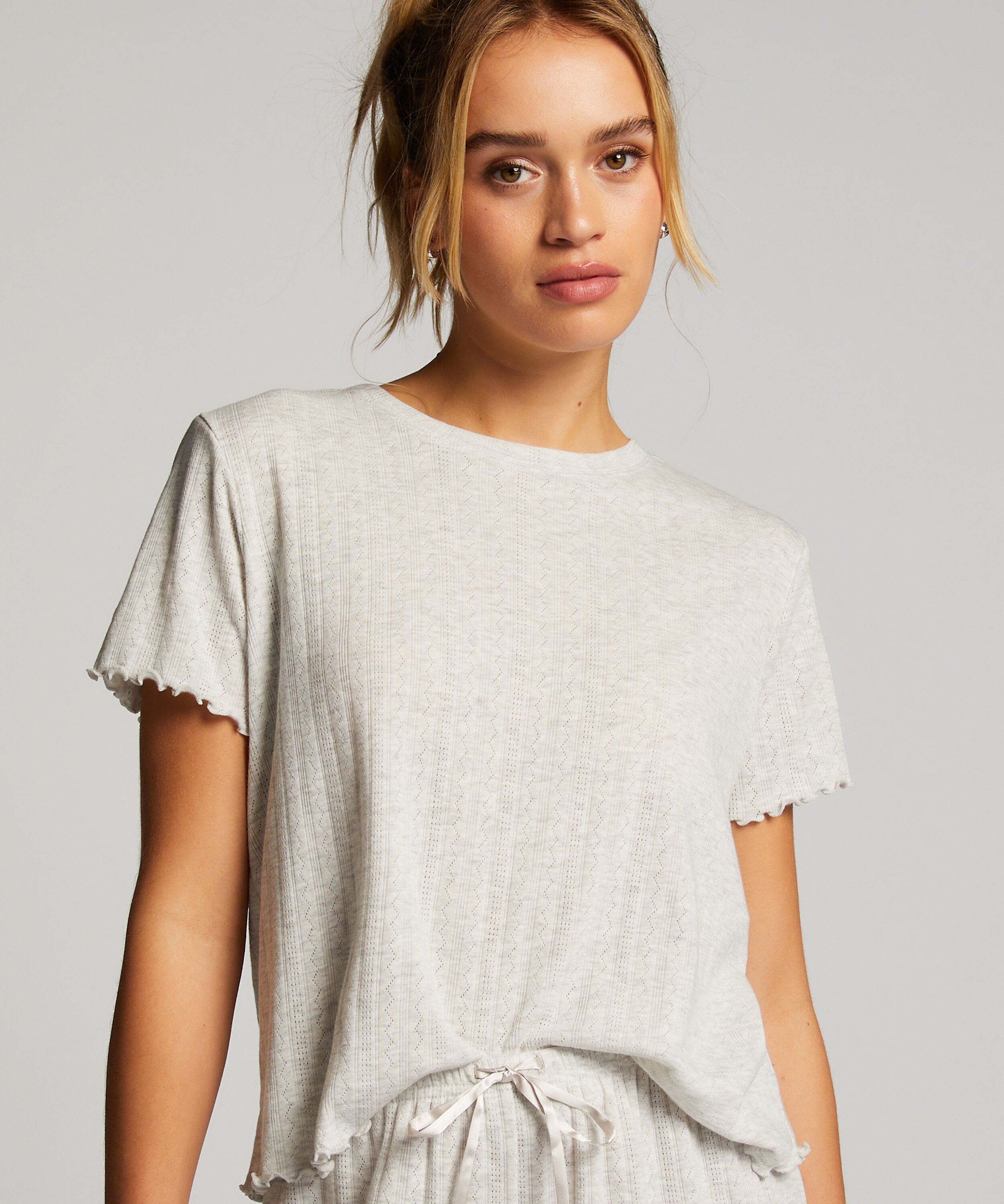 Kurzarm-Pyjamatop Loose Fit, Beige