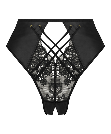Slip brésilien ouvert taille haute Melissa, Noir