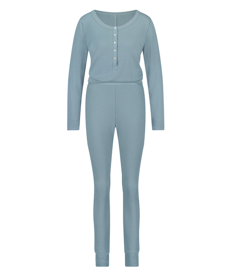 Pyjama Waffle Placket, Blau
