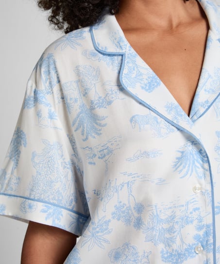 Veste tissée à manches courtes, Bleu