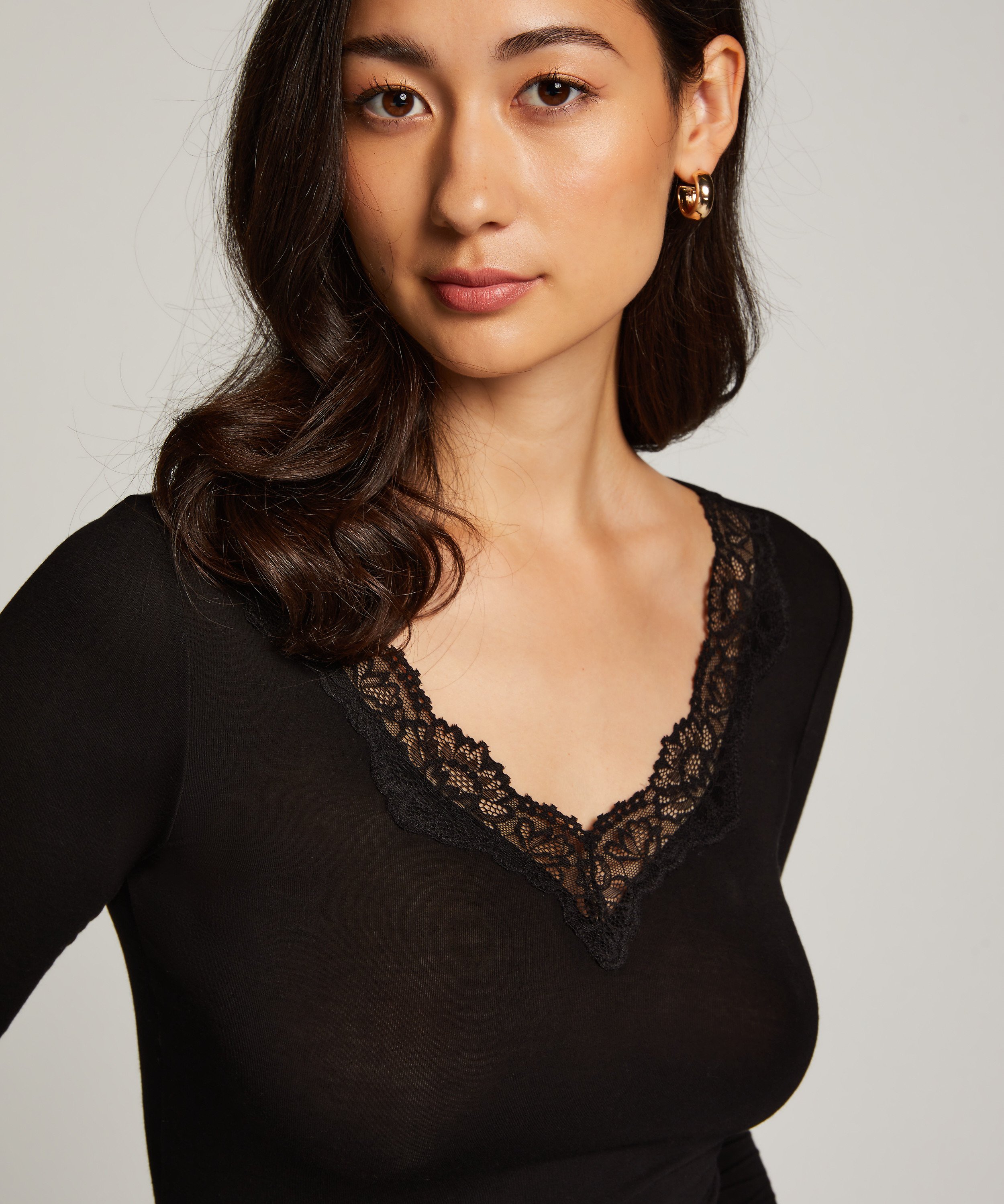 Pyjamatop langärmelig Jersey, Schwarz, main