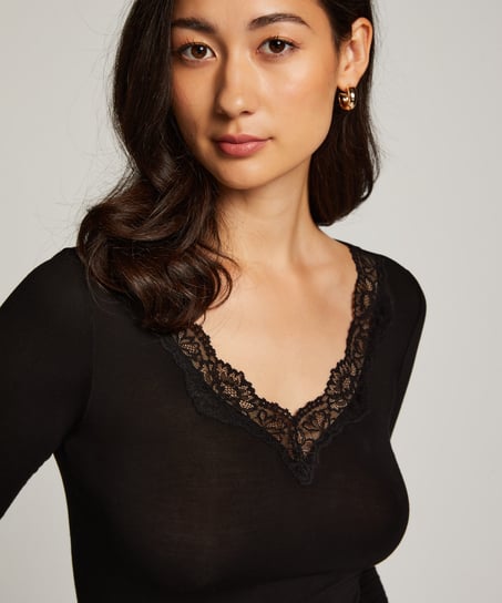 Pyjamatop langärmelig Jersey, Schwarz