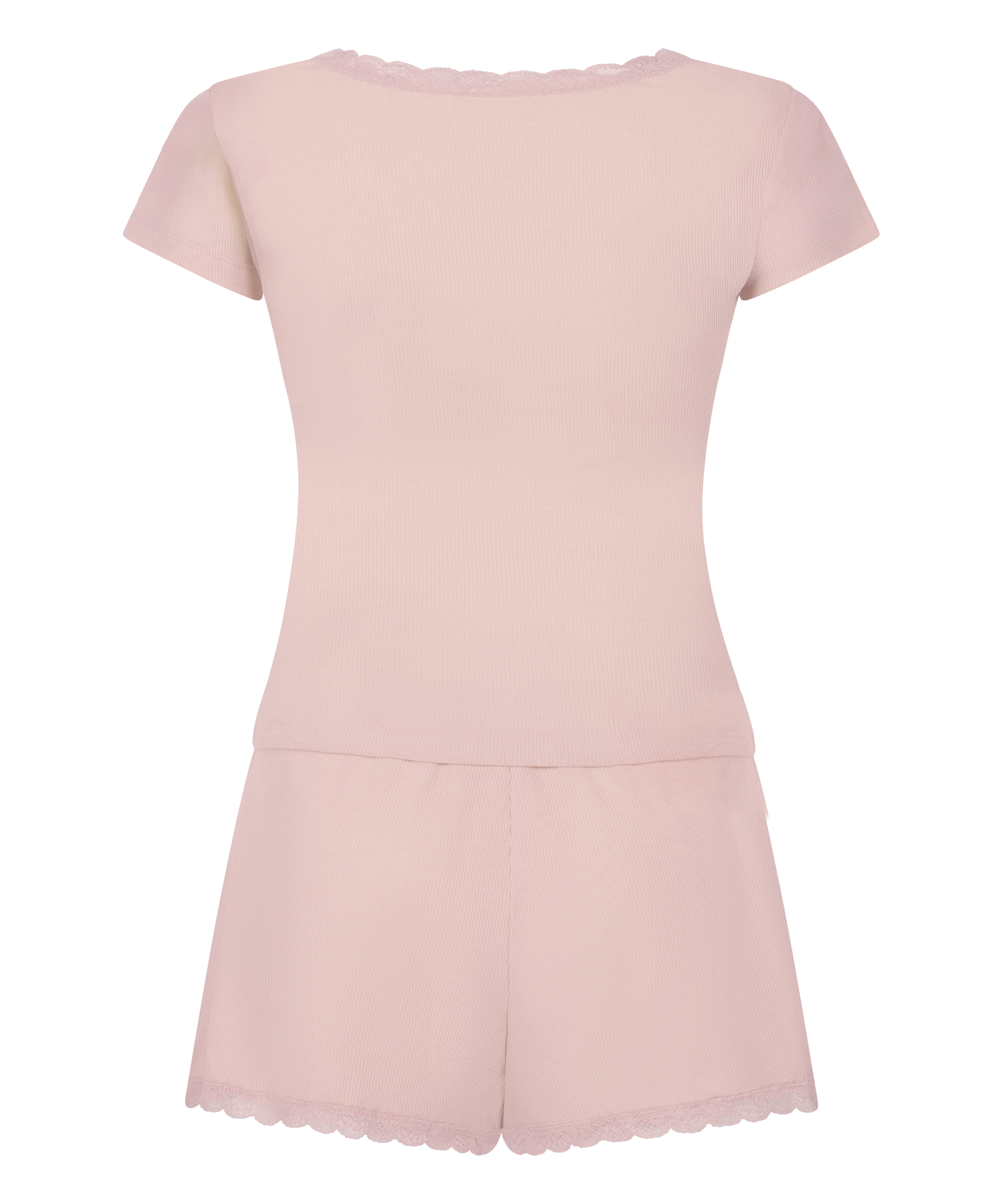 Geripptes Pyjamaset mit Spitze, Rose, main