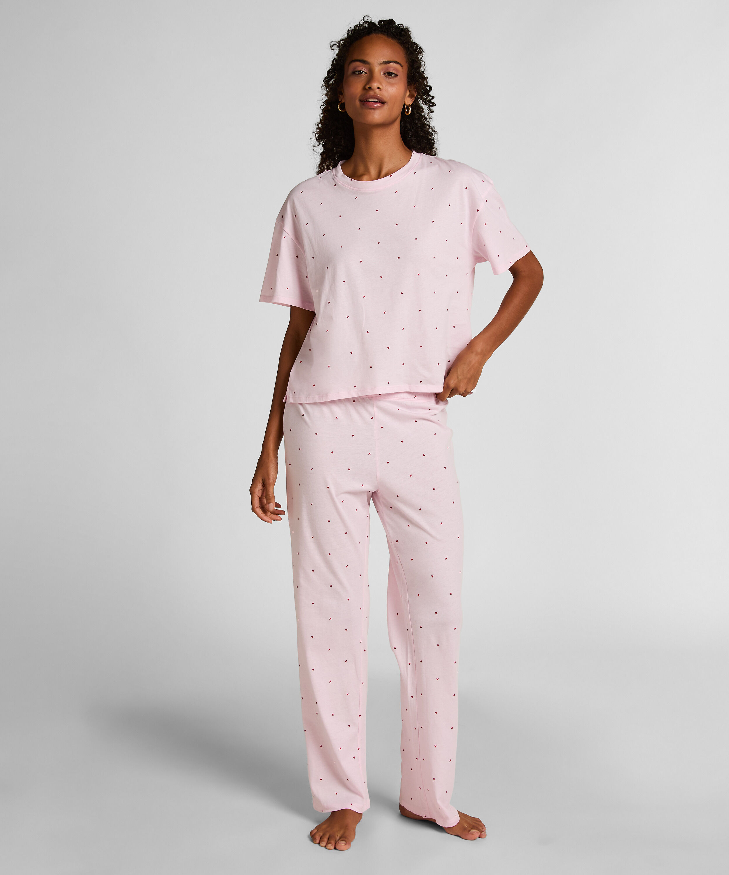 Pyjama en coton imprim&eacute;, Rose