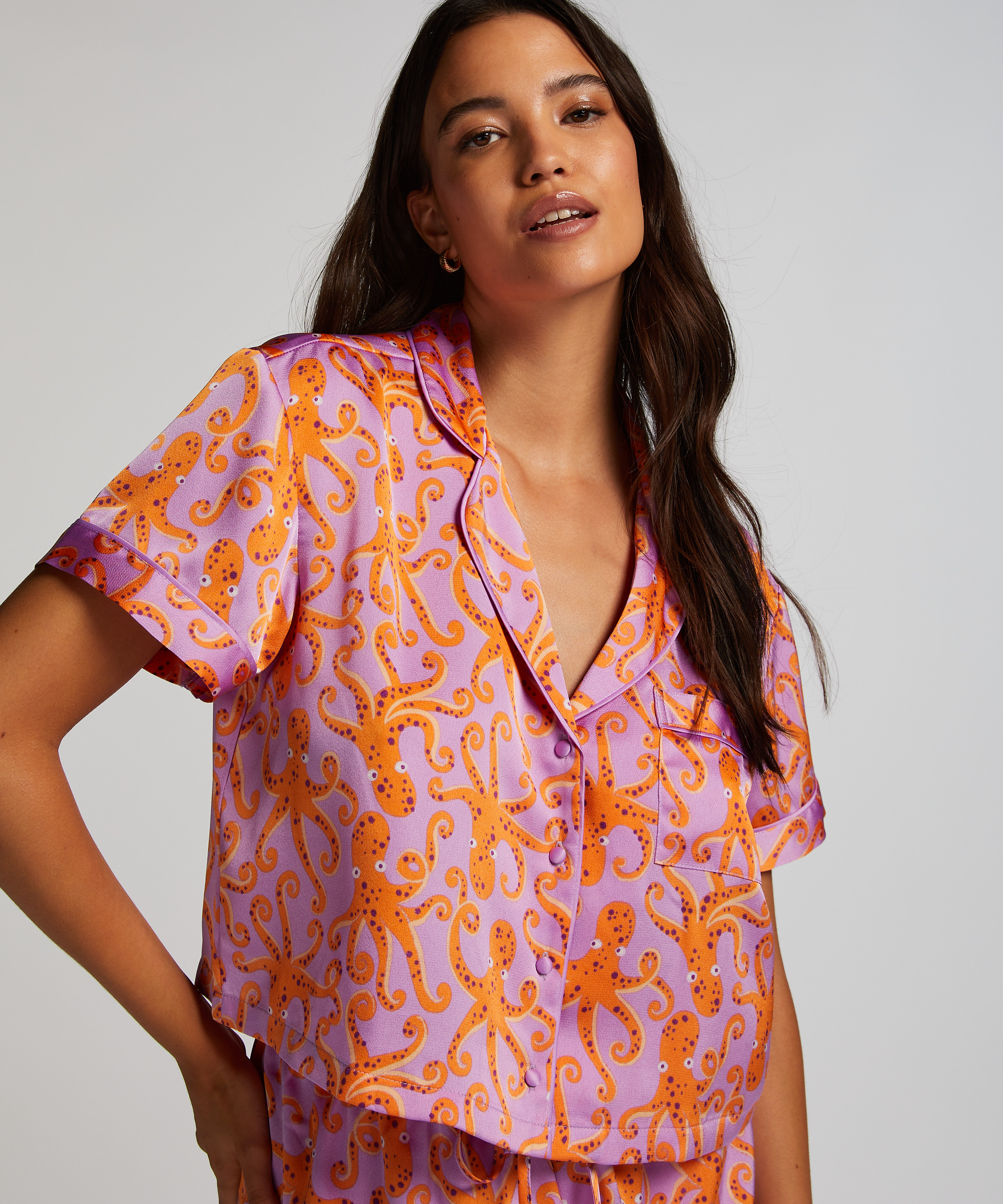 Kurzärmelige Satin-Jacke, Lila, main