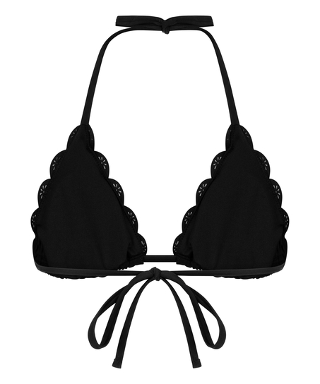 Haut de bikini triangle &agrave; fleurs Scallop, Noir