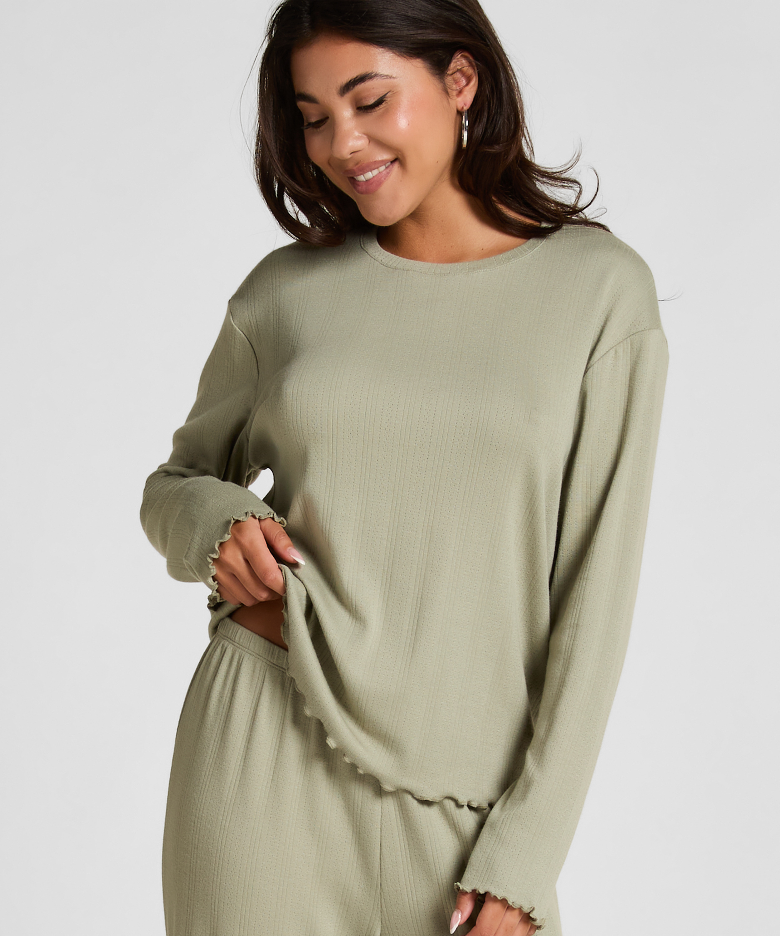 Pyjama Top Loose Pointelle, Grün, main