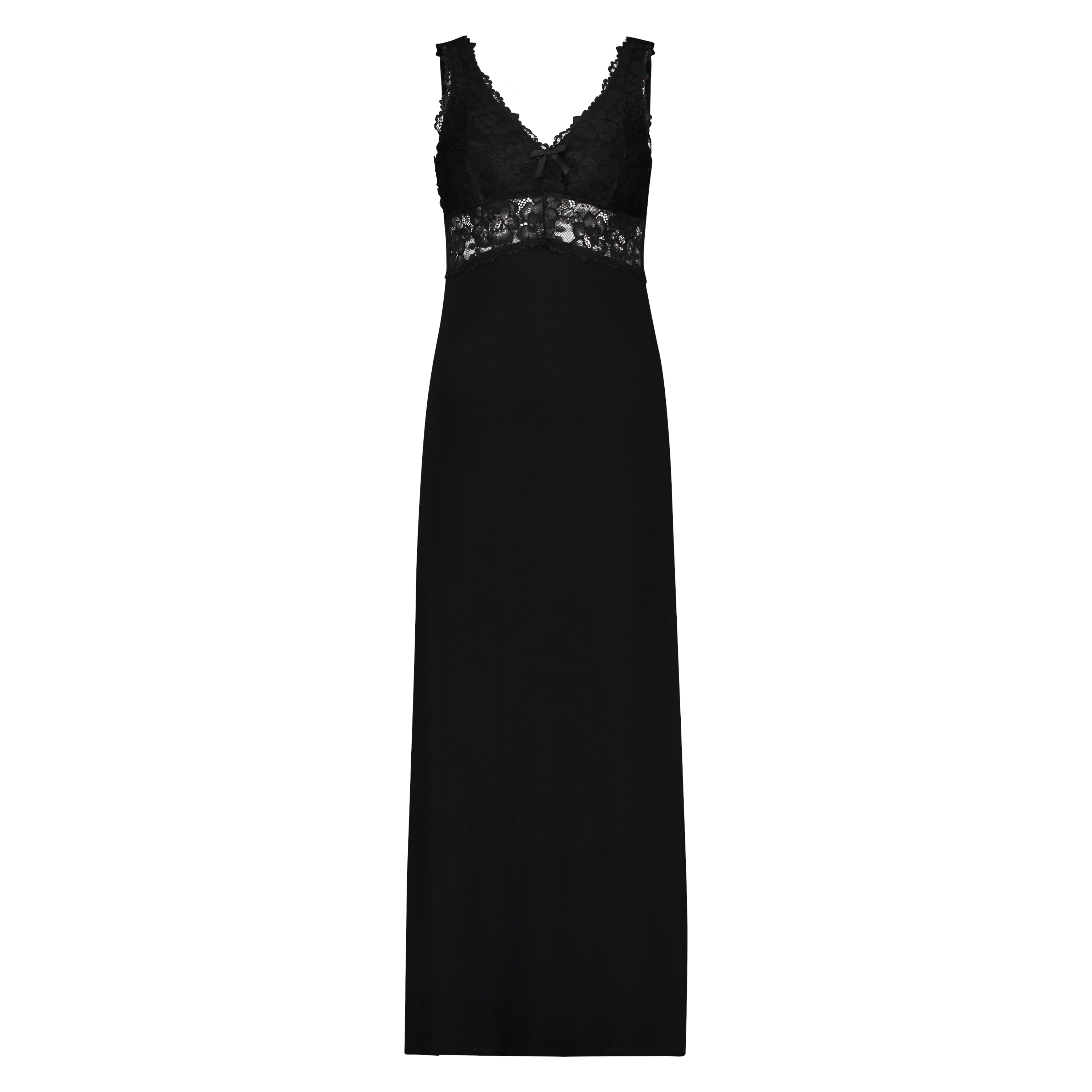 Langes Slipdress, Modal Lace, Schwarz, main