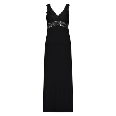 Langes Slipdress, Modal Lace, Schwarz