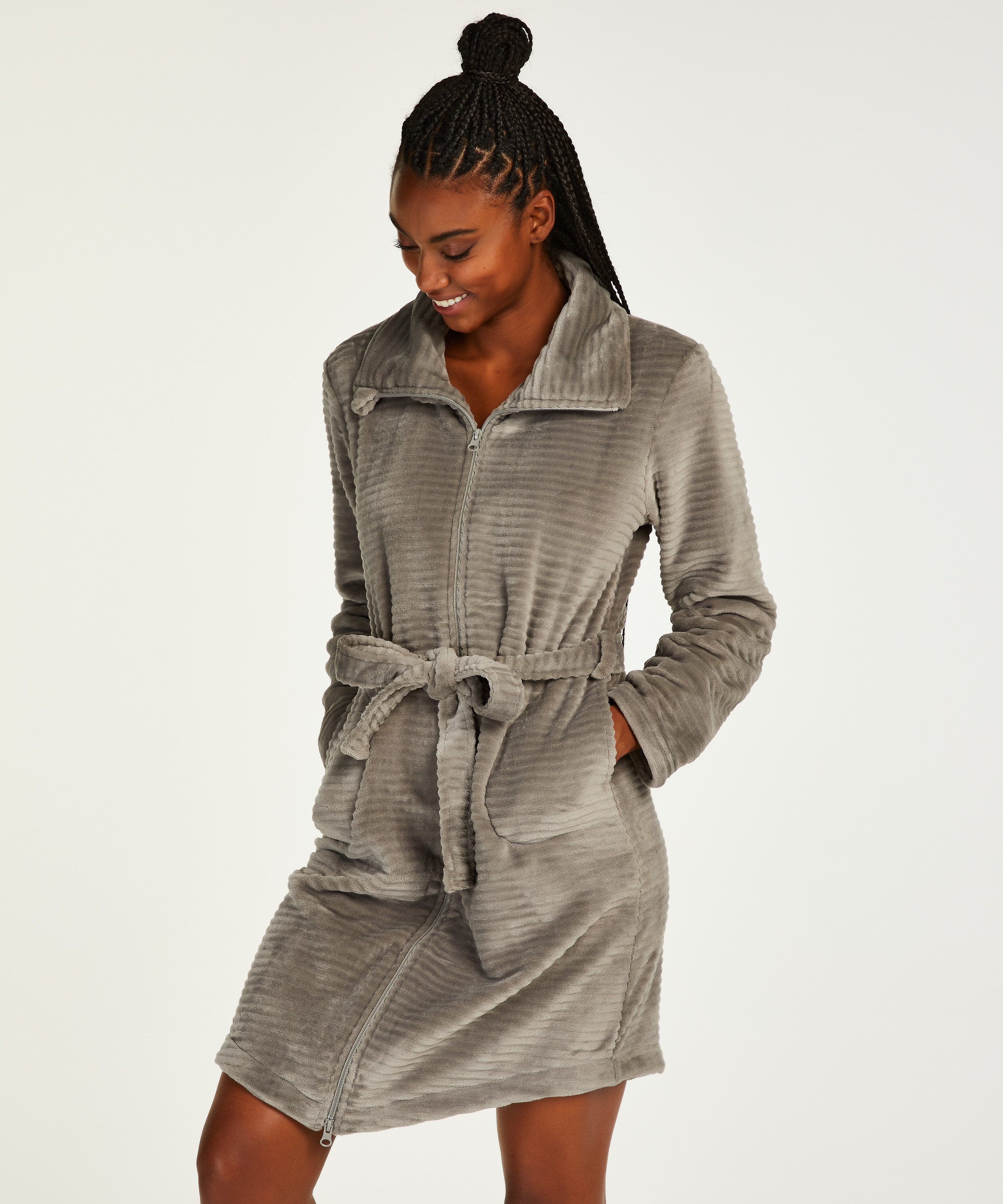 Bademantel Zip Fleece, Grau, main