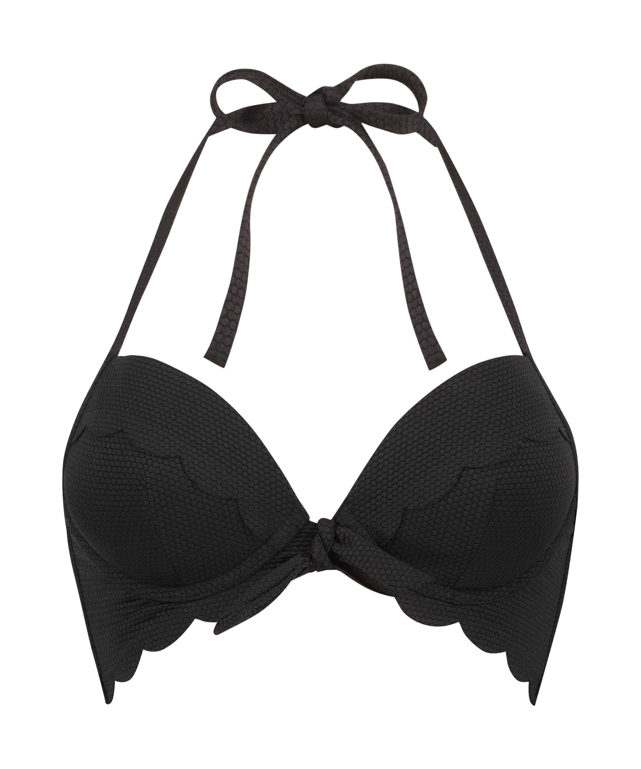 Vorgeformtes Push-up Bügel-Bikinitop Scallop Cup A - E, Schwarz
