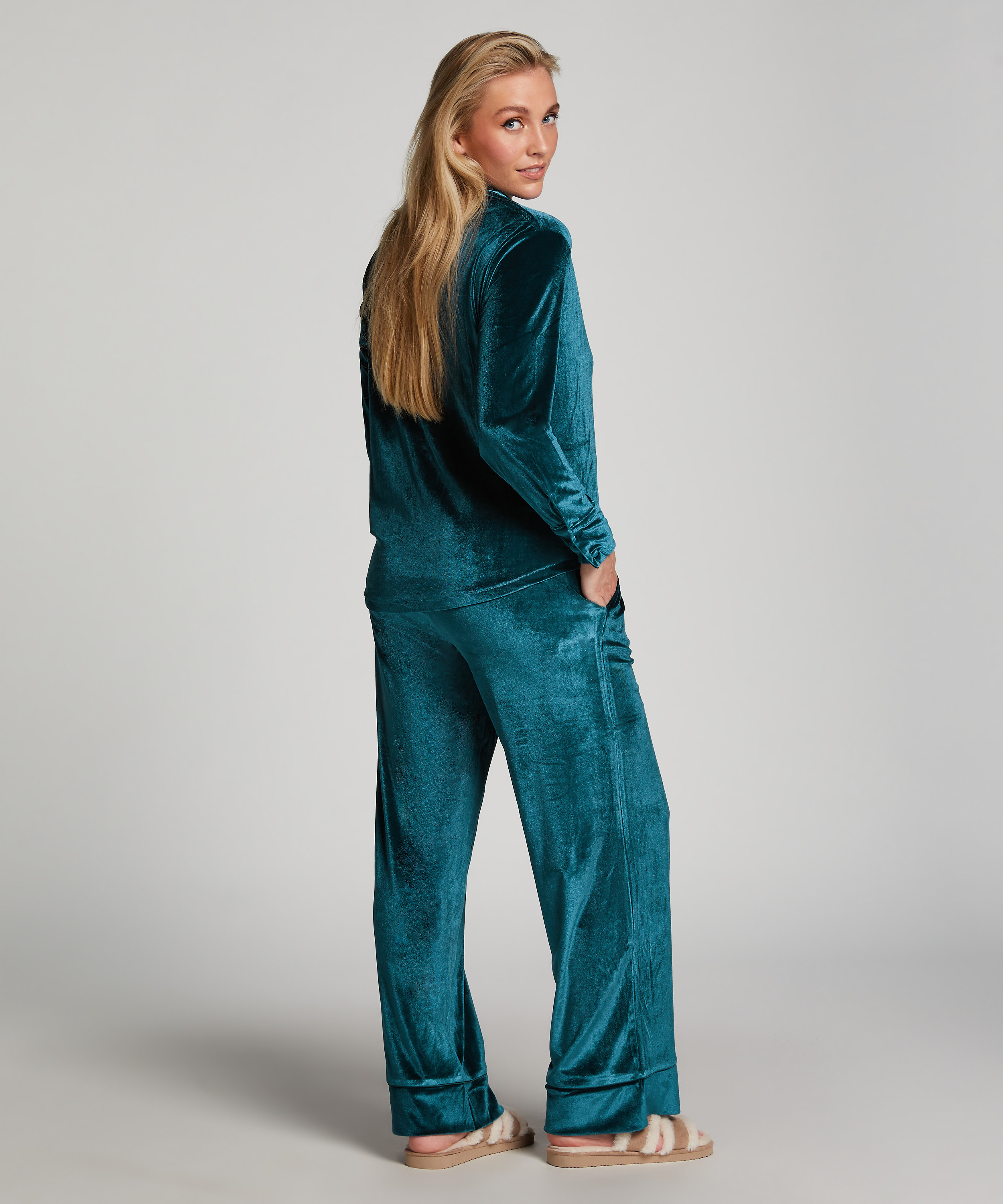 Langarmjacke Velours, Blau, main