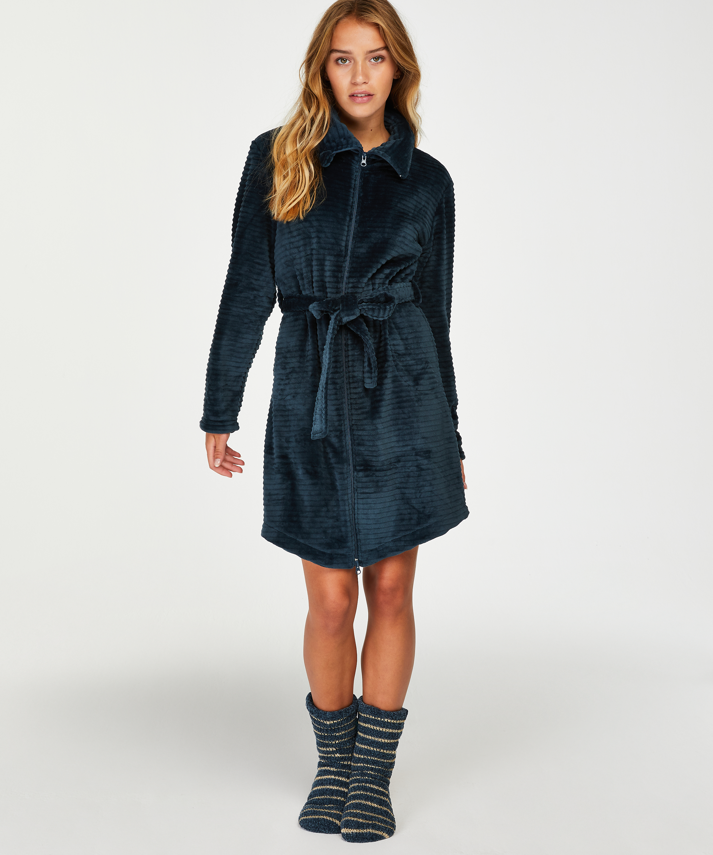 Bademantel Zip Fleece, Blau, main