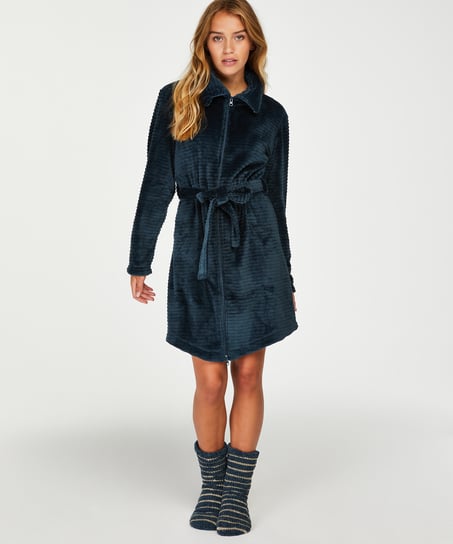 Bademantel Zip Fleece, Blau