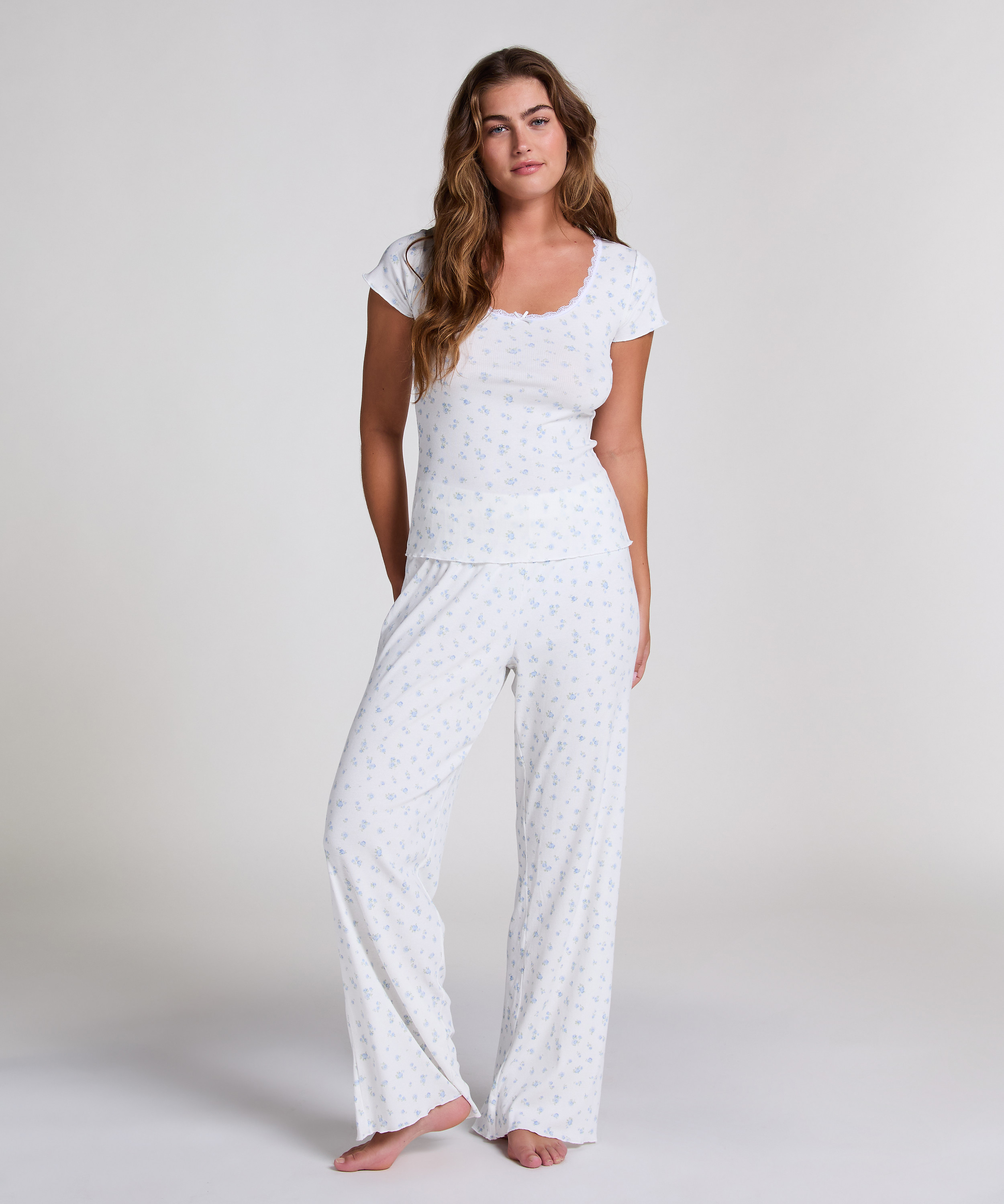 Ensemble pyjama côtelé, Bleu, main