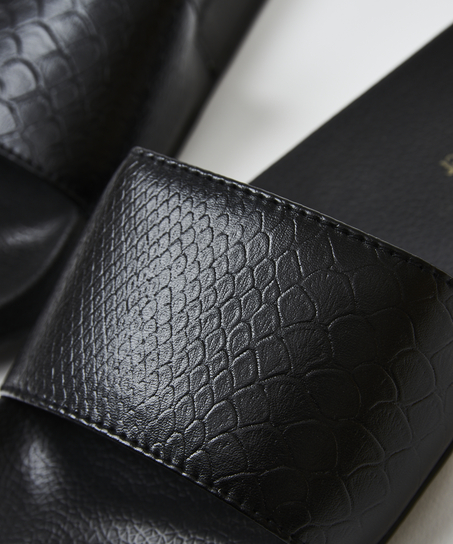 Tongs imprimé serpent, Noir