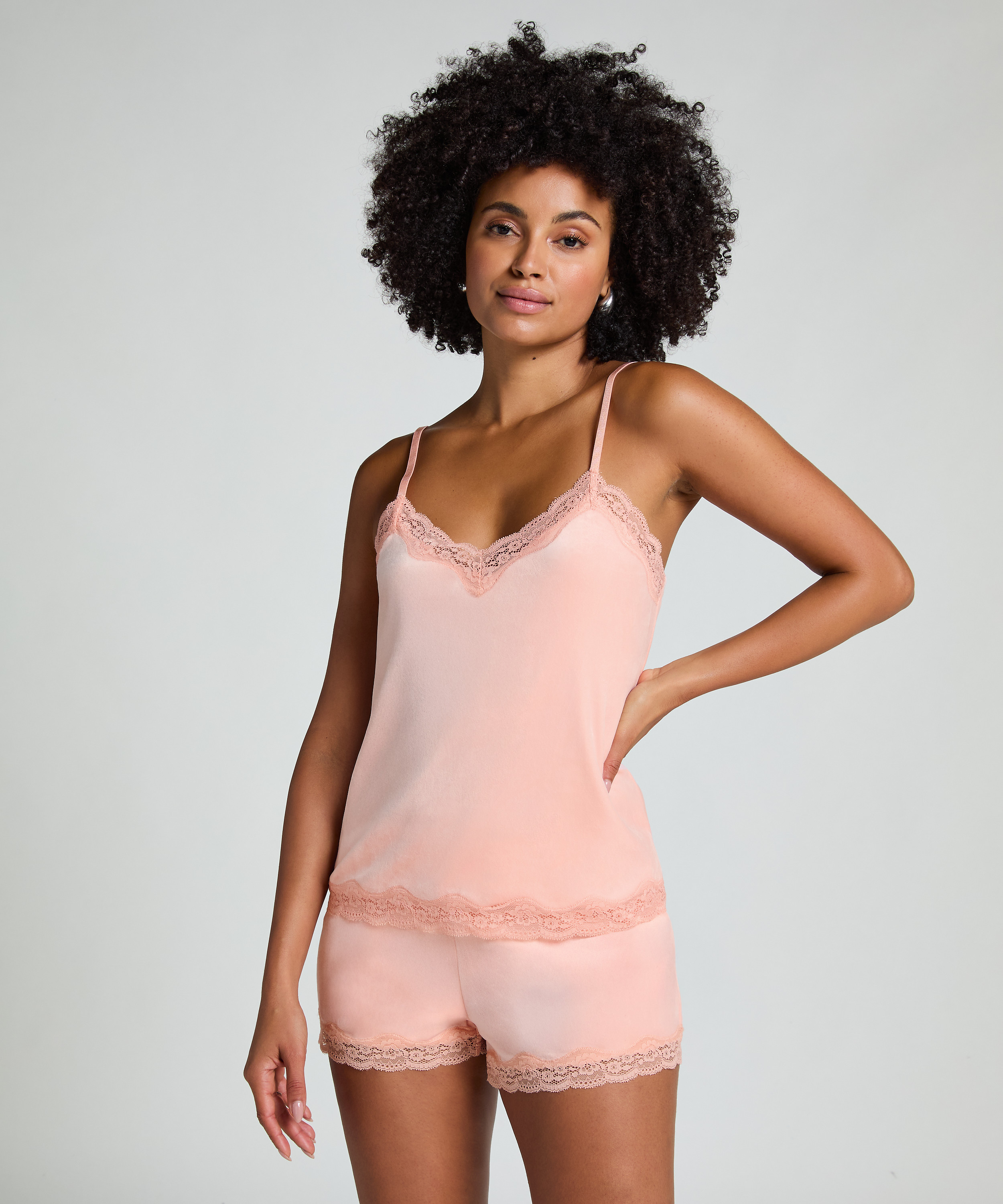Cami Top Velours Lace, Rose, main