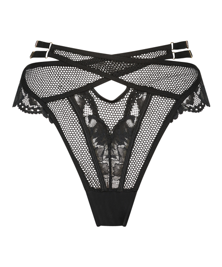 String mit hohem Schnitt Pleasure, Schwarz