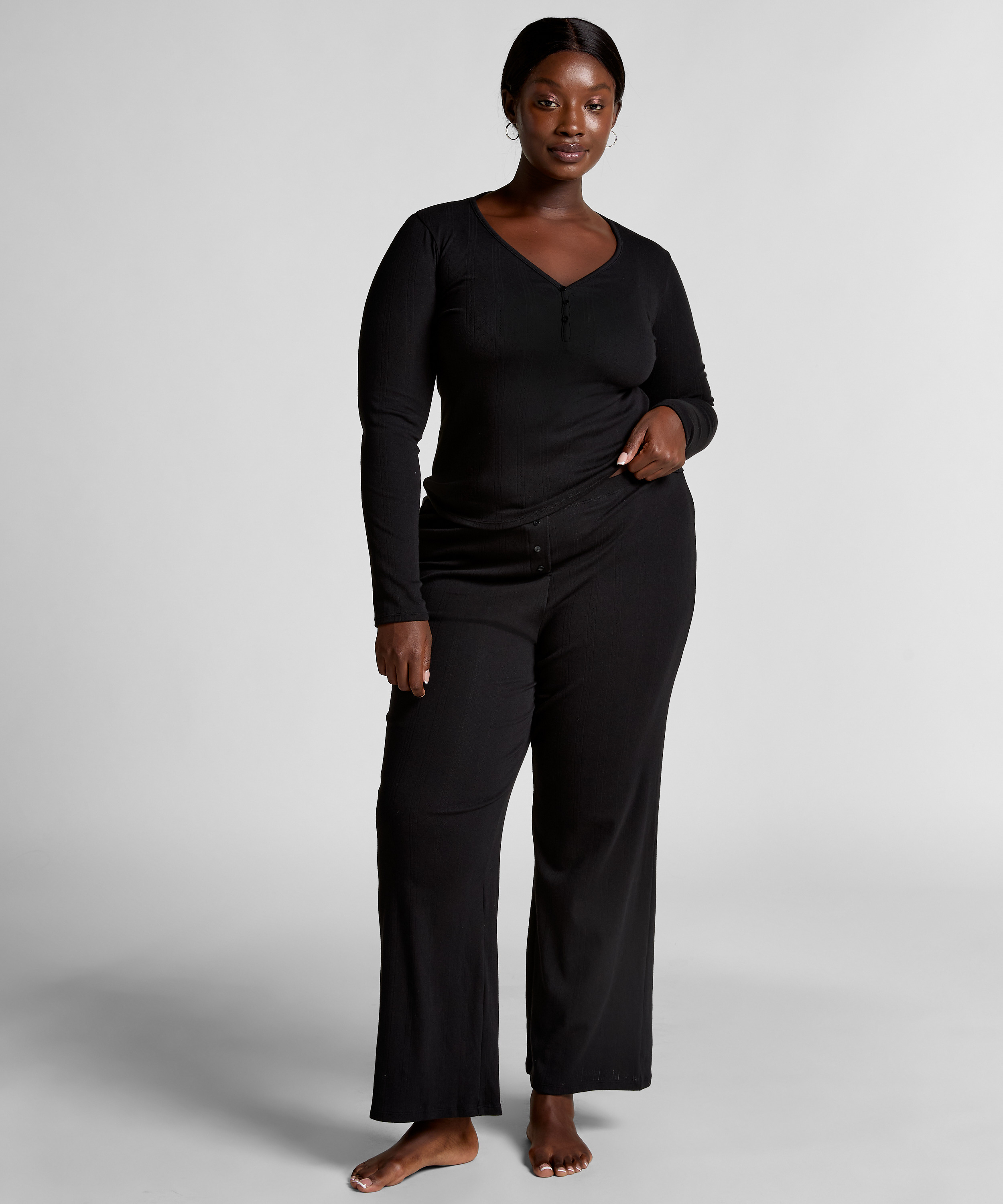 Pyjama-Oberteil Henley, Schwarz, main