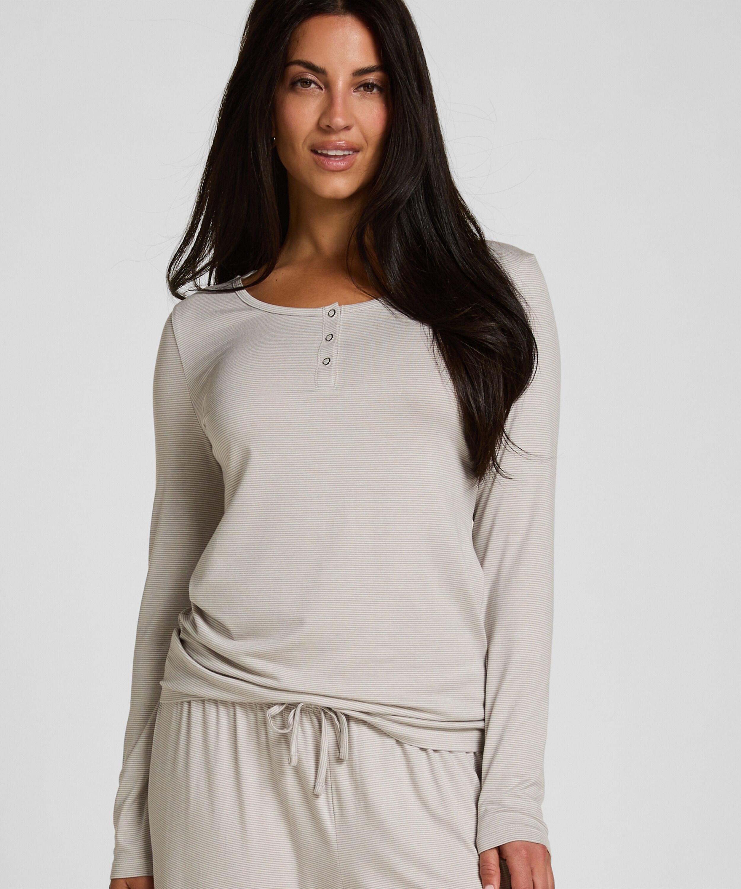 Pyjama Set Gestreift Henley, Grau