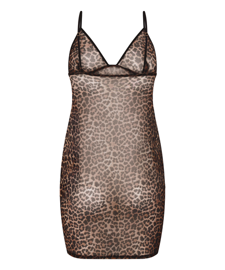 Leopard Mesh-Slipdress, Schwarz
