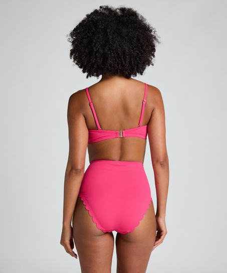 Bas de bikini Rio taille haute festonn&eacute;, Rose